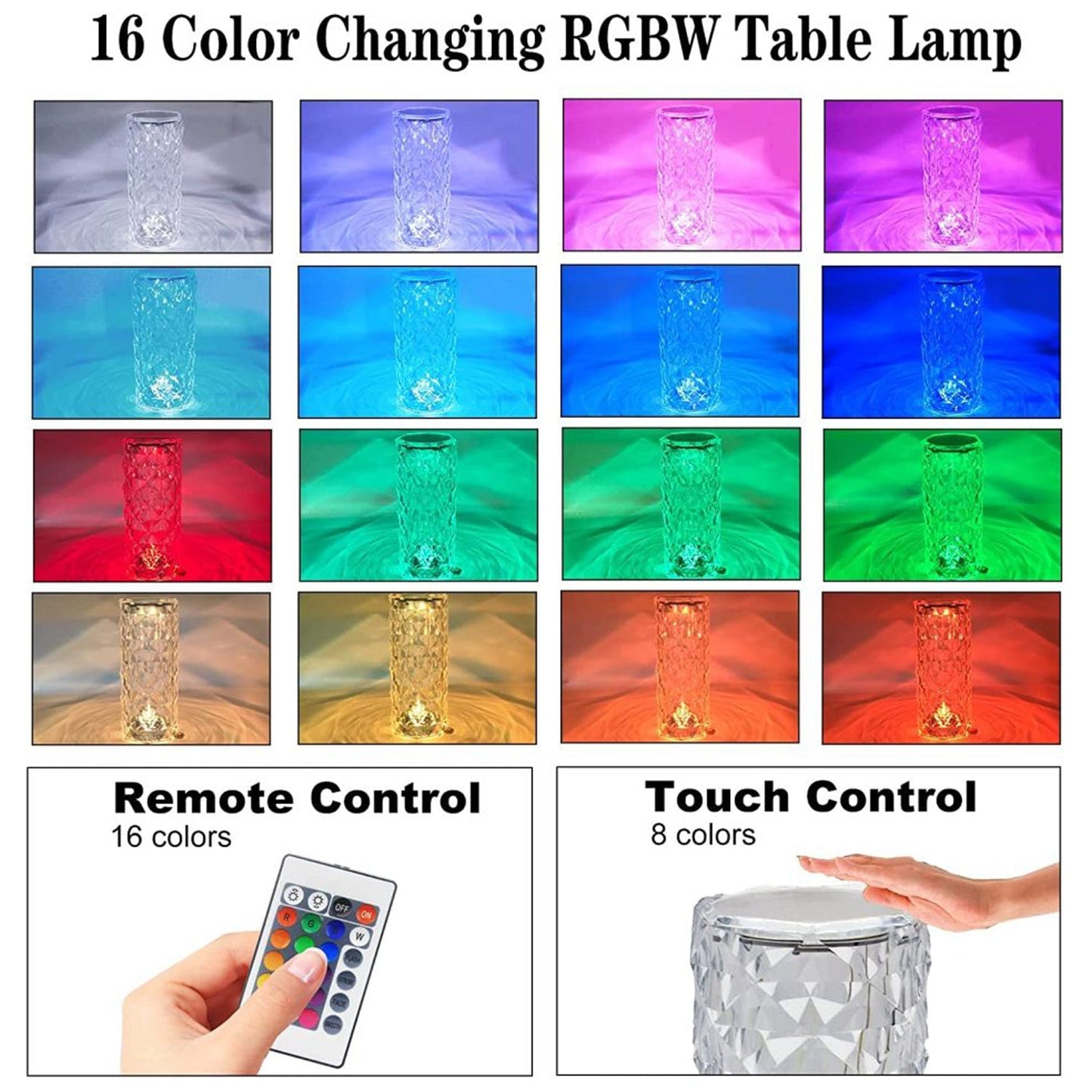 Crystal Touch Night Light for Bedroom Decor (16 Colors, Remote, USB)