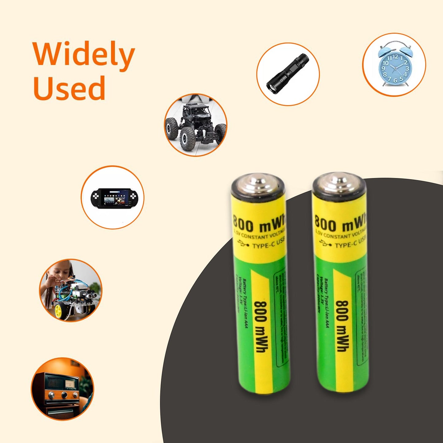 AAA Rechargeable 800 mWh Batteries With Recharging Cable (2 Pc Set)