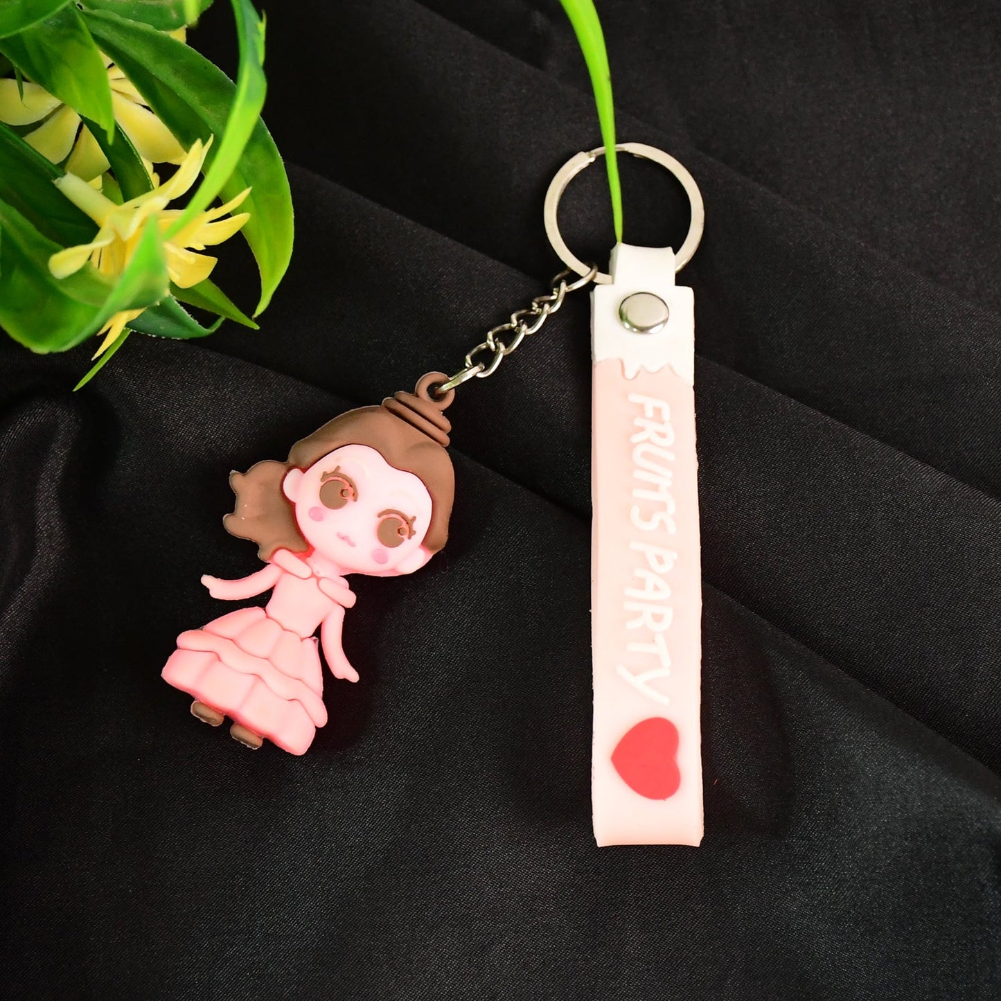 Cute Cartoon Silicone 3D Key Chain with Metal Hook & Strap (Pack of 1 / Mix Design)