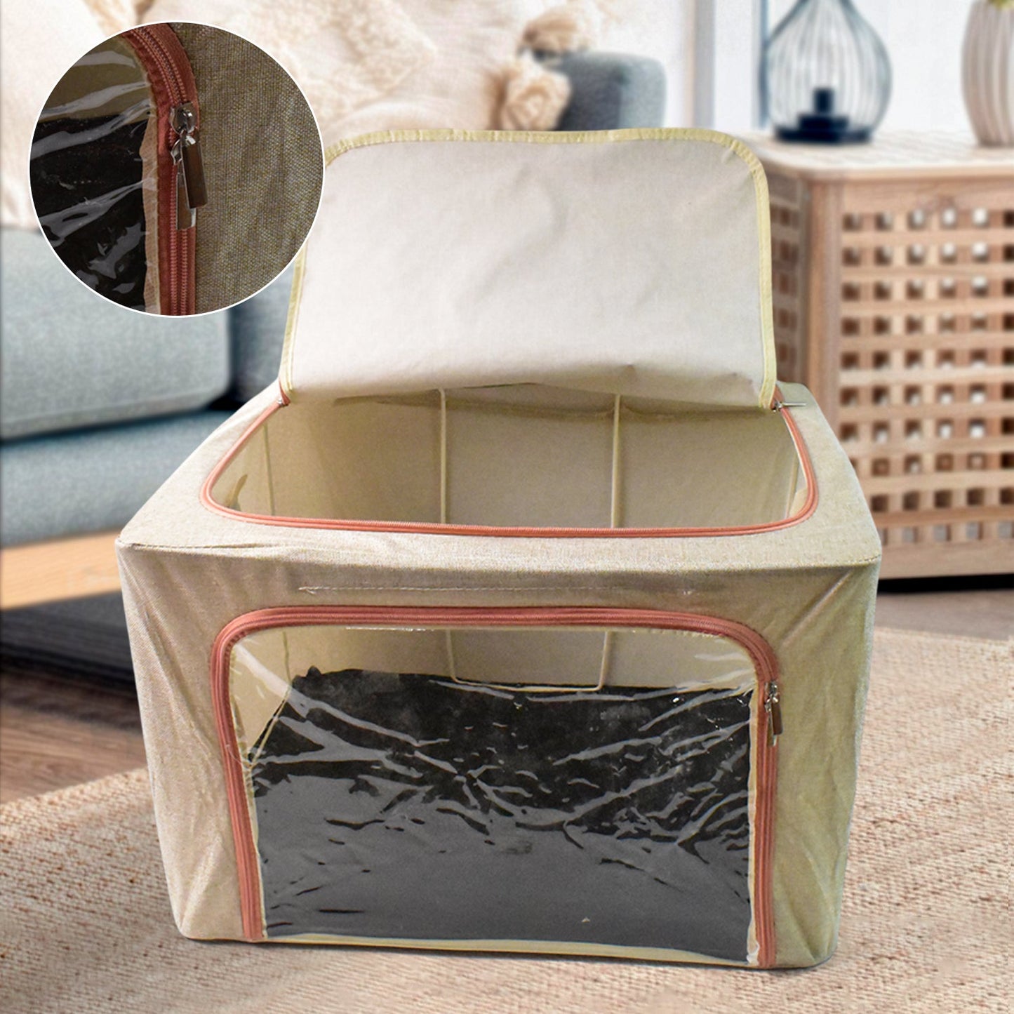 Zippered Closet Storage Box with Lid, With Window (Mix Design & Size / 1 Pc)