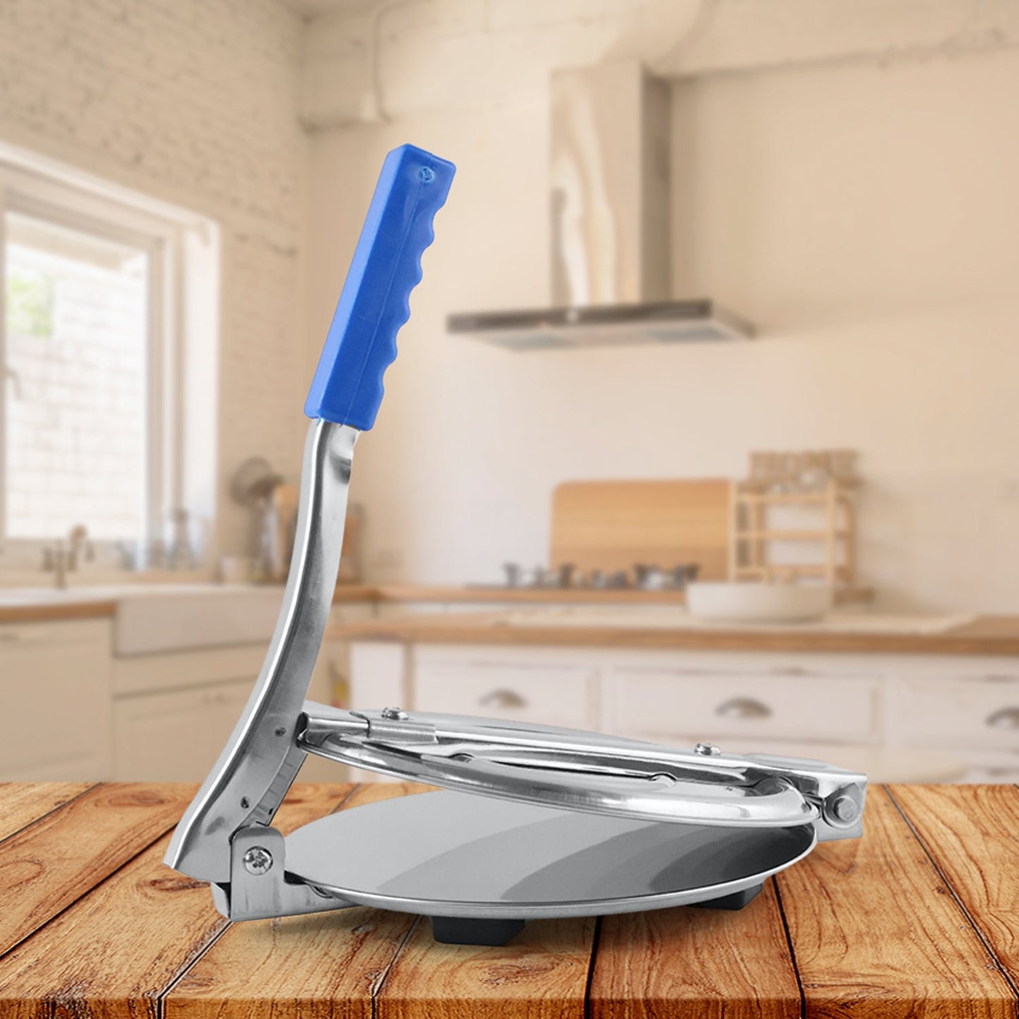 PURI PRESS MAKER - STAINLESS STEEL PURI MAKER PRESS MACHINE - ROTI CHAPATI PRESSER FOR HOME -KHAKHRA- PURI MAKER PRESS MACHINE WITH HANDLE, MANUAL PURI MAKER (MEDIUM)