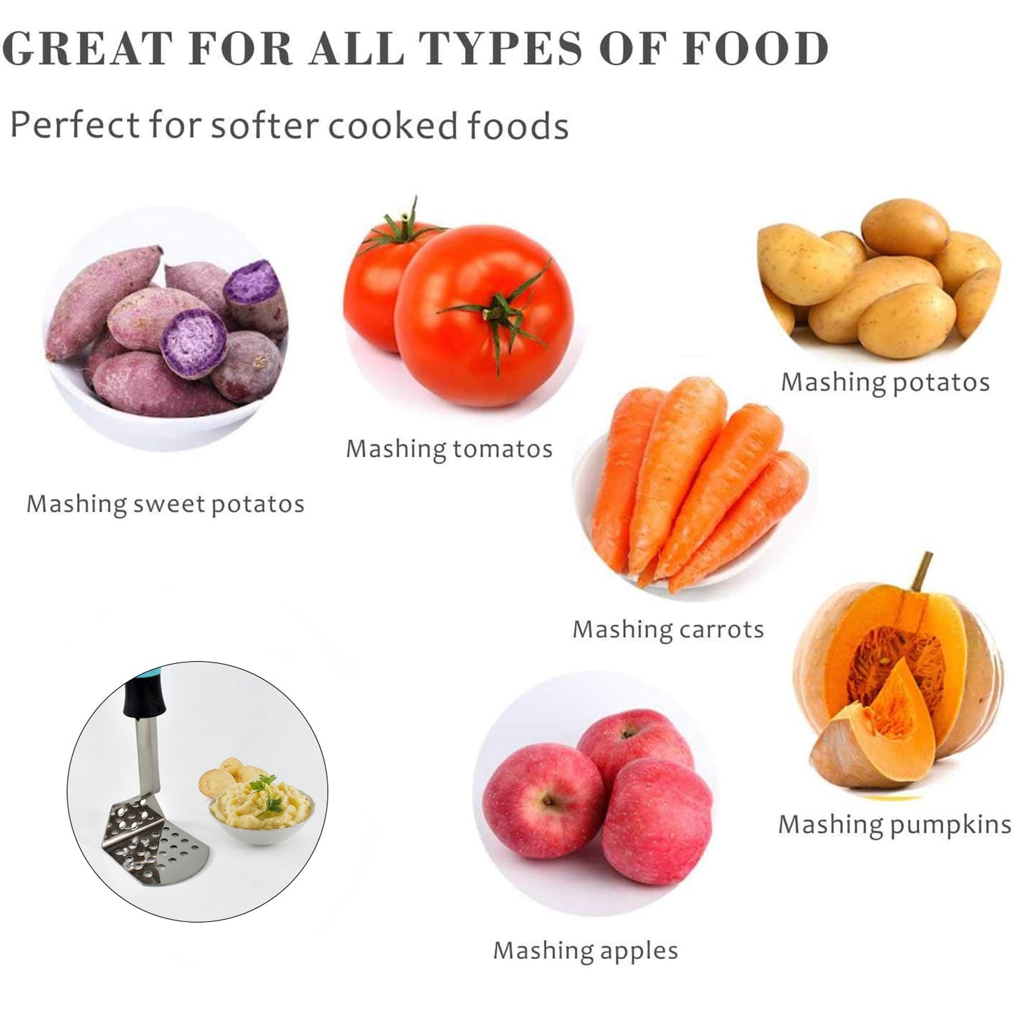 Apex L-Handle Stainless Steel Potato Masher Ergonomic Grip (1 Pc)