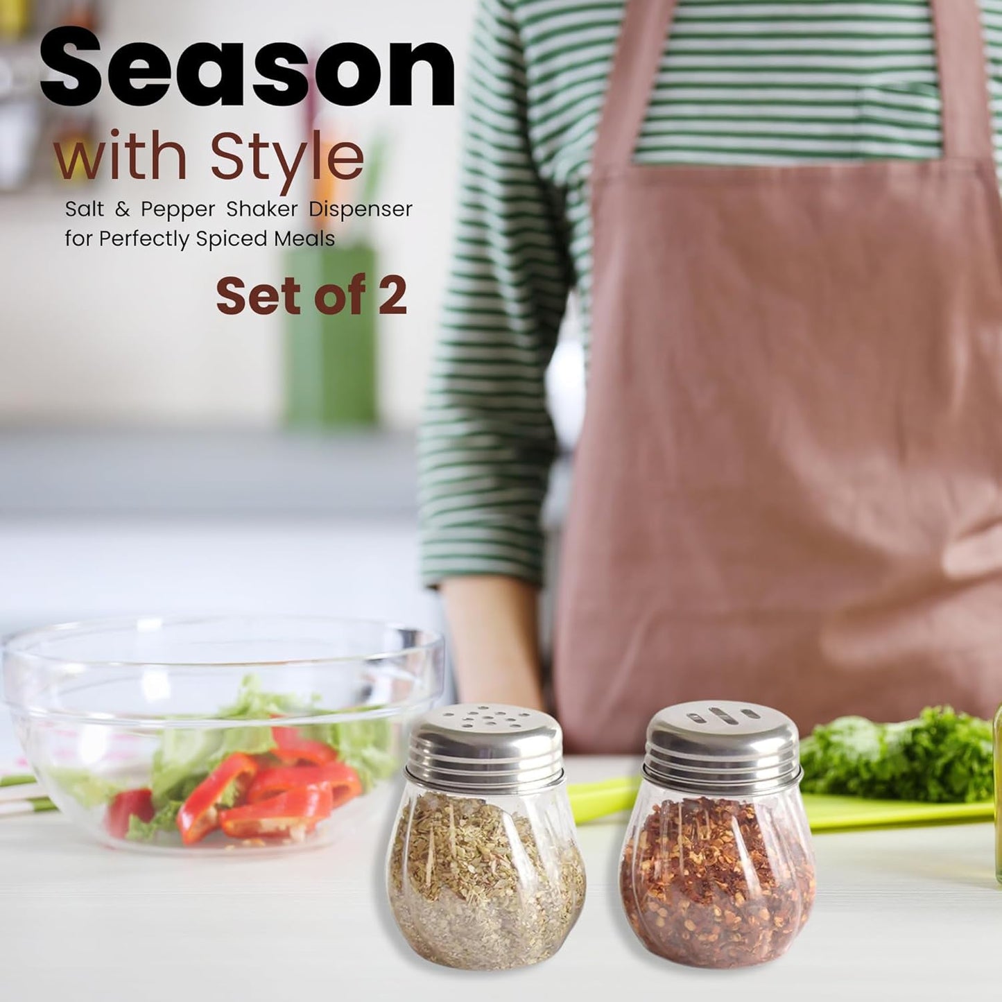 Apex Oregano & Chilli Flakes Dispenser Set – 2 Pcs Plastic Spice Shaker with Stainless Steel Lid