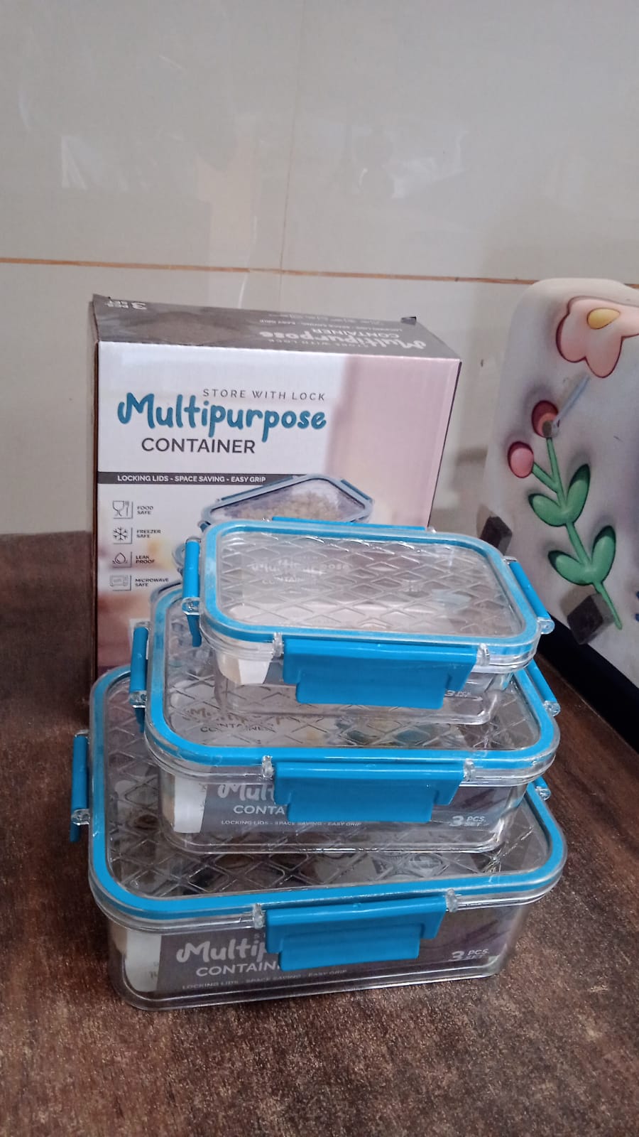 Multipurpose Plastic Containers / Lunch Boxes (3 Pcs Set / 1500, 750, 350 ML Approx)